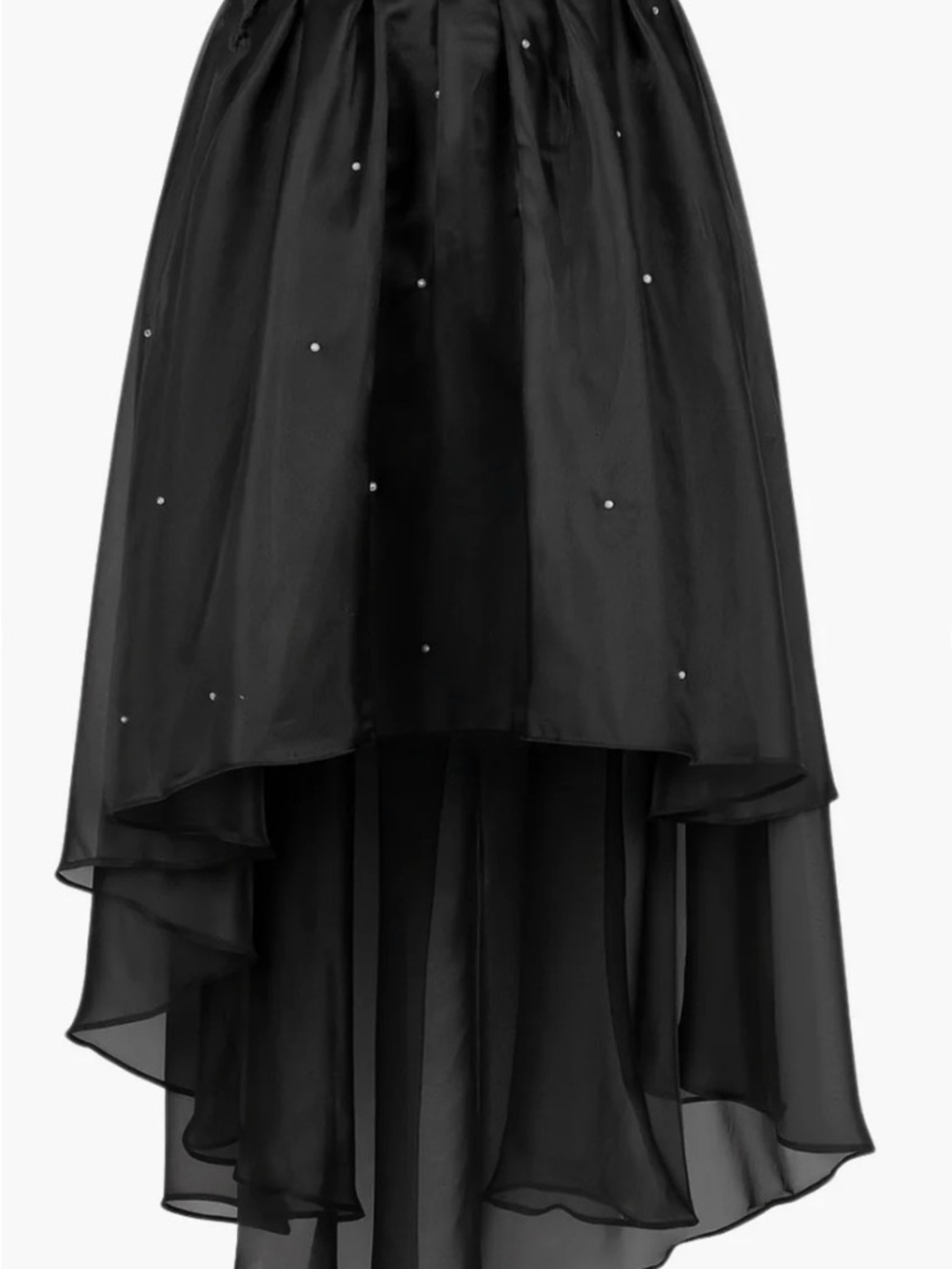 Black High-Low Layered Chiffon Skirt with Bead Detail